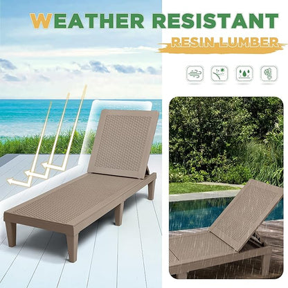 Greesum Outdoor Chaise Lounge Chairs Set of 4 with 5-Position Adjustable Backrest, Waterproof PP Sun Chaise Loungers for Garden Pool Beach Patio Deck Sunbathing, Light Coffee