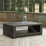 Signature Design by Ashley Grasson Lane Outdoor Wicker Cocktail Table with Aluminum Frame, Brown - Photo 2