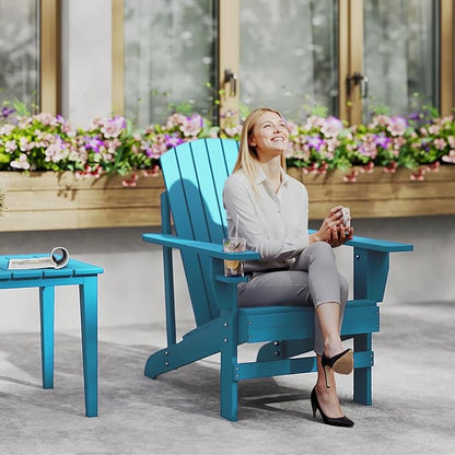 Outsunny Wooden Adirondack Chair, Outdoor Patio Lawn Chair with Cup Holder, Weather Resistant Lawn Furniture, Classic Lounge for Deck, Garden, Backyard, Fire Pit, Sky Blue
