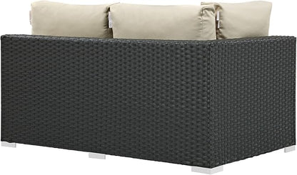 Modway EEI-1858-CHC-BEI Sojourn Wicker Rattan Outdoor Patio Coffee Table, Left-Arm Loveseat, Canvas Antique Beige