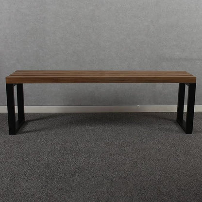 MBQQ Outdoor Soild Wood Bench,55 inch Patio Picnic Bench,Oil Finished Backless Wooden Garden Park Bench for Patio Porch, Modern Slim Indoor Dining Furniture,Sandblast Finish/Rustic Metal,Teak Color