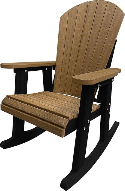 DuraWeather Poly® Adirondack Porch Rocker - Mahogany (Wood Grain) on Black