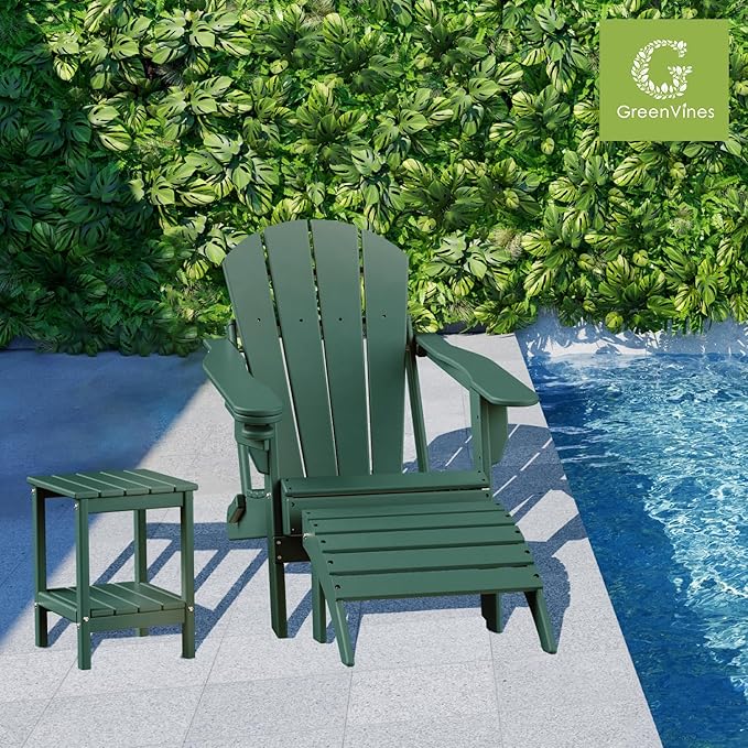 GREENVINES Adirondack-Ottoman | HDPE Plastic | Outdoor Footrest | All Weather | Foot Stool | Foot Rest | Forest | for Adirondack Chair | for Patio Backyard Pool