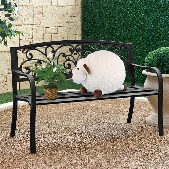 Rust-Proof Cast Iron Park Bench, Black, 50" x 21" x 35"