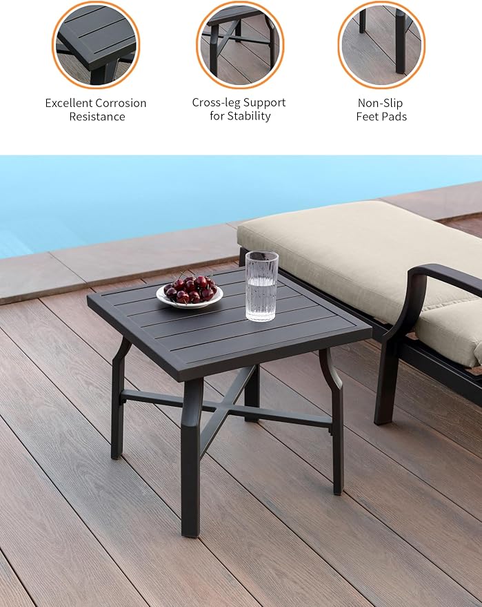 3 Pieces Outdoor Chaise Lounge Set, Aluminum Pool Lounge Chairs with Side Table, Patio Lounge Chairs with Gray Cushions, Outdoor Lounger Pool Furniture Set for Poolside, Beach, Yard, Gunmetal