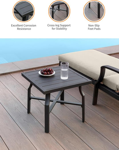 3 Pieces Outdoor Chaise Lounge Set, Aluminum Pool Lounge Chairs with Side Table, Patio Lounge Chairs with Gray Cushions, Outdoor Lounger Pool Furniture Set for Poolside, Beach, Yard, Gunmetal