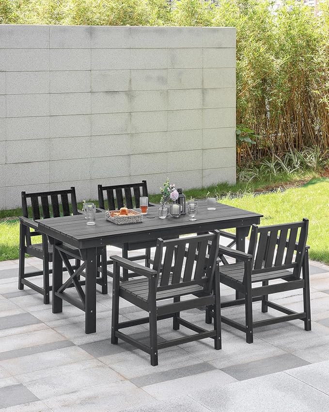 5-Piece HDPE Patio Dining Set, Outdoor Table and Chairs with Umbrella Hole, Modern Outdoor Dining Set for 4 - Photo 2
