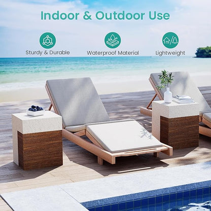 SUNBURY Outdoor Concrete Side Table, 15" W Modern Outdside End Table for Patio,Multicolored Stone Patchwork Indoor Accent Table, Square Cement Side Table Garden Stool in Woodgrain for Lawn, Backyard