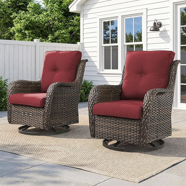 Belord Outdoor Swivel Chairs Set of 2, Patio Wicker Rocker Chairs, All Weather Patio Conversation Furniture Set - Photo 1