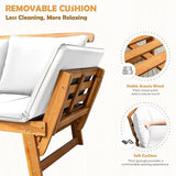 Greesum Patio Convertible Couch Sofa Bed with Adjustable Armrest, Acacia Wood Outdoor Daybed with Cushion & Pillow - Photo 6