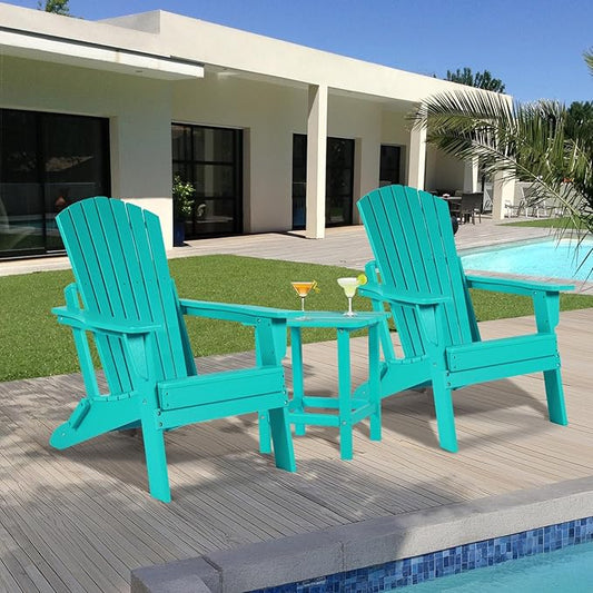Aoodor Folding Adirondack Chair HDPE Outdoor All-Weather Chair for Patio, Garden, Backyard, Lawn, Fire Pit, Set of 2, Aruba