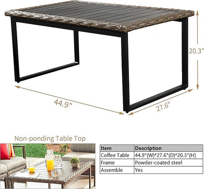 PatioFestival Wicker Patio Coffee Table Side Patio Bistro Table Metal Rattan Furniture with All Weather Steel Frame