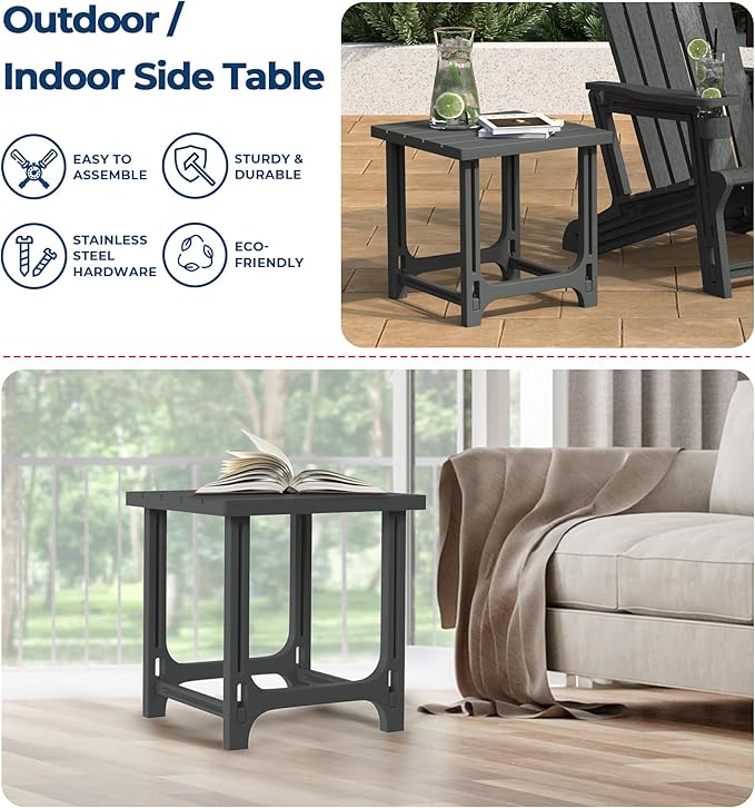 Costaelm Cayman 2-Piece HDPE Plastic Adirondack Patio Chair Set with 18" Side Table, Gray