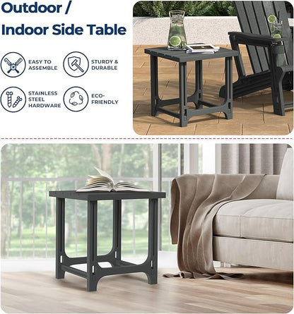 Costaelm Cayman 2-Piece HDPE Plastic Adirondack Patio Chair Set with 18" Side Table, Gray