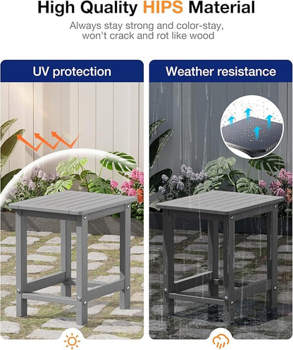 YEFU Outdoor Side Table for Patio: 16" HIPS Weather - Resistant Adirondack Tables - Waterproof Small Square End Tables for Backyard Pool Porch Balcony - Indoor Outdoor Durable Table Grey