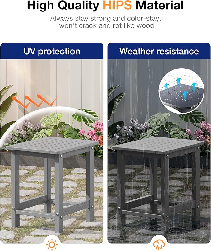 YEFU Outdoor Side Table for Patio: 16" HIPS Weather - Resistant Adirondack Tables Set of 2 - Small Square End Tables - Photo 5