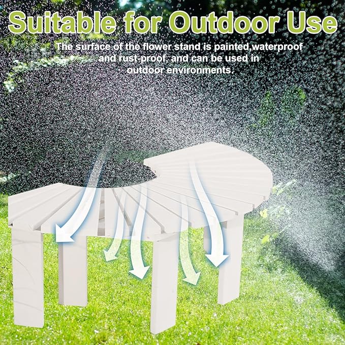 Tree Bench Wrap Around, Semicircular Outdoor Benches Wooden Garden Stool, Courtyard Chair Backless Patio Dining Bench for Garden Patio Porch Lawn Backyard(White, 47.24in/120cm)