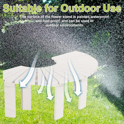 Tree Bench Wrap Around, Semicircular Outdoor Benches Wooden Garden Stool, Courtyard Chair Backless Patio Dining Bench for Garden Patio Porch Lawn Backyard(White, 47.24in/120cm)