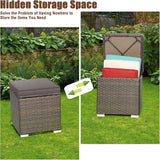RELAX4LIFE Wicker Outdoor Storage Ottoman, 2-Piece Rattan Footstool w/Removable Cushion - Photo 6