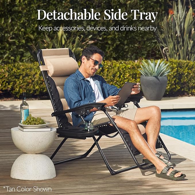 Best Choice Products Oversized Padded Zero Gravity Chair, Folding Outdoor Patio Recliner, XL Anti Gravity Lounger for Backyard w/Headrest, Cup Holder, Side Tray, Polyester Mesh - Red