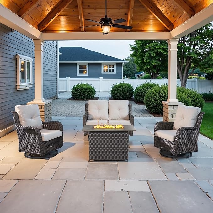 Belord 4 Piece Patio Wicker Furniture Set, Outdoor Swivel Rocker Chairs - Photo 1