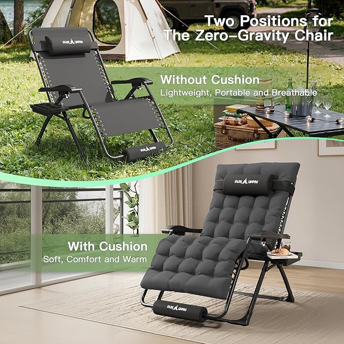 Amopatio Oversized Zero Gravity Chair, 33in Reclining Camping Lounge Chair Upgraded Lock and Footrest - Photo 5