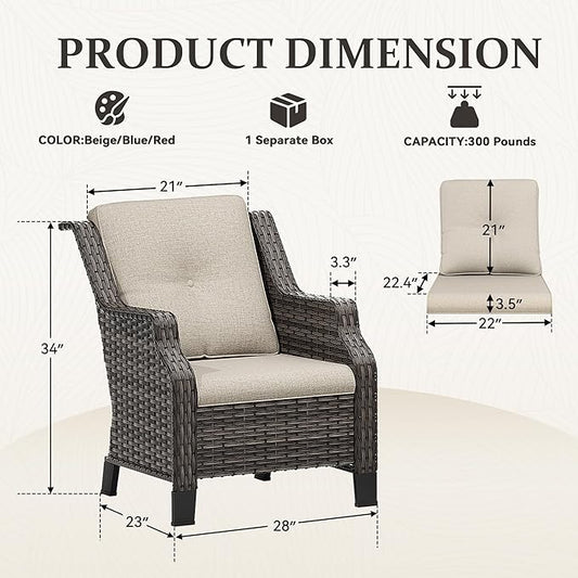 Patio Wicker Chairs Set of 2, Outdoor PE Conversation Bistro Chair Set with Cushions for Garden, Backyard, Balcony and Deck