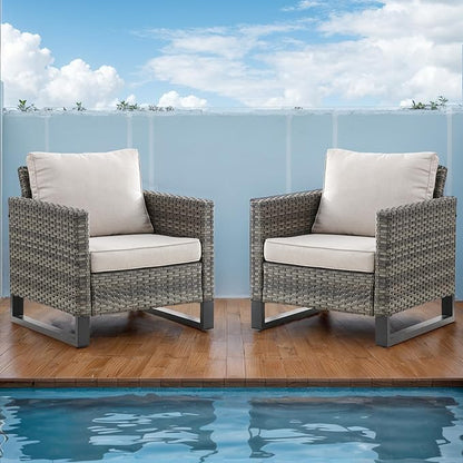 Rilyson Wicker Outdoor Patio Chairs Set of 2-2 Piece Rattan Chairs with Waterproof Wicker,Comfortable Cushions and Sturdy Metal Frame for Outside Porch Deck Backyard(Mixed Grey/Beige)