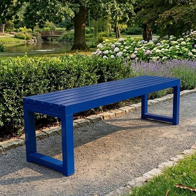 Weatherproof Outdoor Garden Bench, Heavy Duty Metal Bench, Galvanized Steel Backless Patio Benches, 3.3ft 3.9ft 4.9ft 5.9ft All Weather 2-Person Front Porch Seat for Yard Backyard(Blue,4.9ft)
