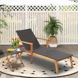 COSTWAY Patio Rattan Chaise Lounge Chair Recliner Back Adjustable Acacia Wood Garden - Photo 4