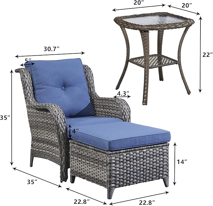 Rilyson Wicker Patio Furniture Set - 5 Piece Rattan Outdoor Sectional Conversation Sets with 2 Chairs - Photo 3