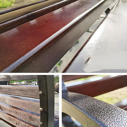 LITFAD Garden Bench Industrial Metal Frame Park Bench with Waterproof Wood Curved Seat Outdoor Seating Bench for Patio, Lawn, Yard, Porch - Brown 59" L x 19.5" W x 30.5" H