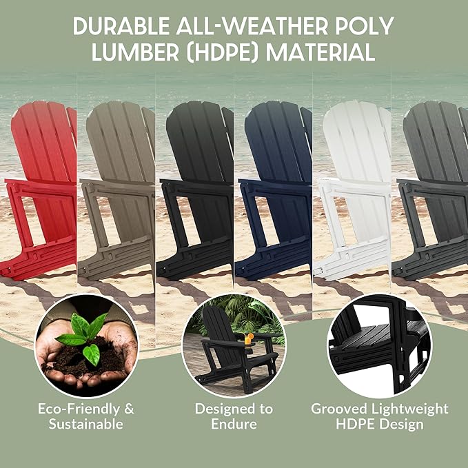 WestinTrends Tool-Free Assembly Outdoor Patio HDPE Plastic Adirondack Chair with Cup Holder, Black