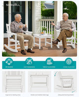 SERWALL Outdoor Rocking Chairs Set of 2 with 1 Side Table & 9ft Patio Umbrella - Photo 8