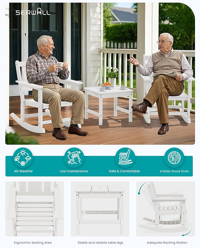 SERWALL HDPE Outdoor Rocking Chairs Set of 6, All Weather 4 Porch Rockers with 2 Side Tables - Photo 6