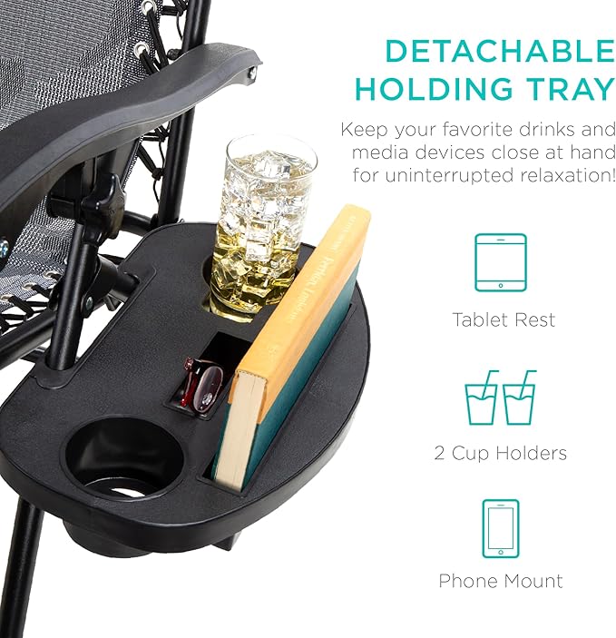 Best Choice Products Set of 2 Adjustable Steel Mesh Zero Gravity Lounge Chair Recliners w/Pillows and Cup Holder Trays - Photo 6