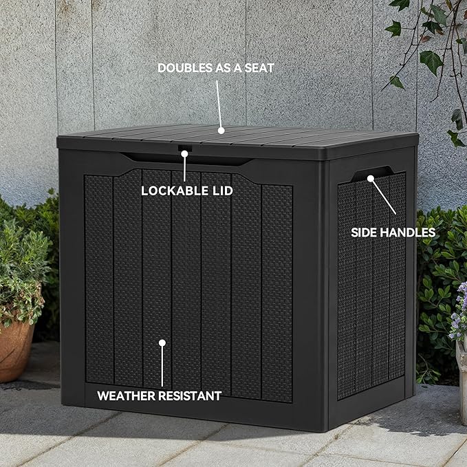 YITAHOME 30 Gallon Outdoor Storage Box, Small Water Resistant Resin Deck Box - Photo 2