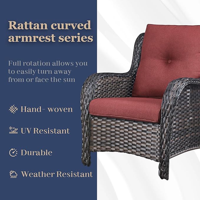 HUMMUH 4 Pieces Patio Furniture Set Wicker Patio Chairs Set of 2 with Ottomans Rattan Outdoor Furniture Conversation Set for Yard,Garden,Porch