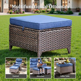 3 Pieces Patio Sofa Set with 6" Thick Cushions, High Back Wicker Sectional Outdoor Sofa with Ottomans - Photo 7