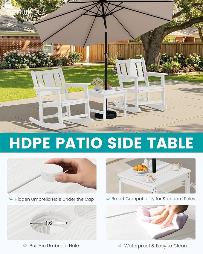 SERWALL HDPE Outdoor Rocking Chairs Set of 6, All Weather 4 Porch Rockers with 2 Side Tables - Photo 7