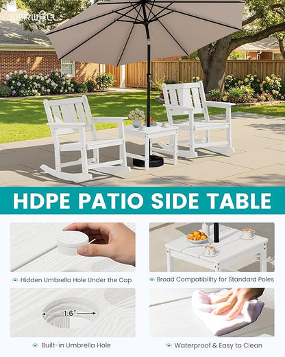 SERWALL HDPE Outdoor Rocking Chairs Set of 6, All Weather 4 Porch Rockers with 2 Side Tables, Waterproof Patio Conversation Set for Fire Pit, Garden, Backyard, White
