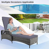 HAPPYGRILL Patio Rattan Chaise Lounge, Outdoor PE Wicker Sun Lounger with Adjustable Backrest, Cushion & Pillow - Photo 9