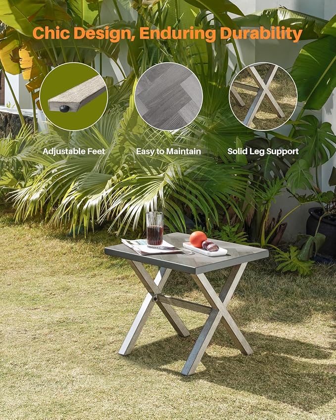 Aluminum Outdoor Side Table, Anti-Rust Outside Patio Side Table with Resin Tabletop - Photo 7