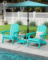 GREENVINES Folding-Adirondack-Chairs-Set-of-2 | HDPE Plastic | Fire Pit Chair | All Weather | Cup Holder | Aqua - Photo 2