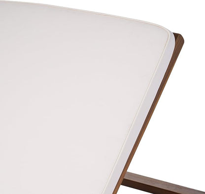 Great Deal Furniture Yvette Outdoor Acacia Wood Chaise Lounge and Cushion Set, Teak and Cream, 309788