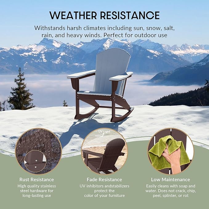WestinTrends Malibu 2 Piece Set Outdoor/Patio Poly Adirondack Rocking Chairs (2 Seater), Dark Brown