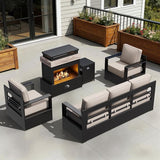 Outdoor Aluminum Furniture Set, 4-Piece Patio Conversation Set, 2 Chairs, 1 Sofa and 1 Fireplace - Photo 1