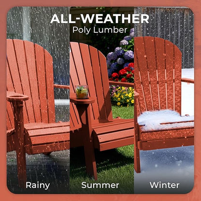 Ecommersify Folding Adirondack Chair with Cup Holder - (Cherrywood) - Heavy Duty Recycled Poly Lumber Folding Chair - Amish Crafted Outdoor Furniture - Made in USA