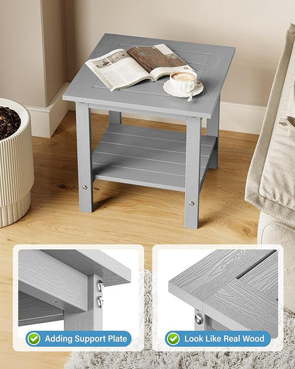 YEFU Outdoor Side Table for Patio: 16x16 in HIPS Small Square Outdoor End Table - 2-Tier Adirondack Tables for Patio Porch Poolside Living Room Beach Bedroom, Grey