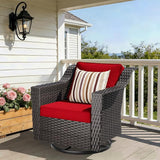 Outdoor Furniture Swivel Chair, Patio Glider Wicker Rocker Seating with Cushions for Porch Deck Balcony (Red) - Photo 1